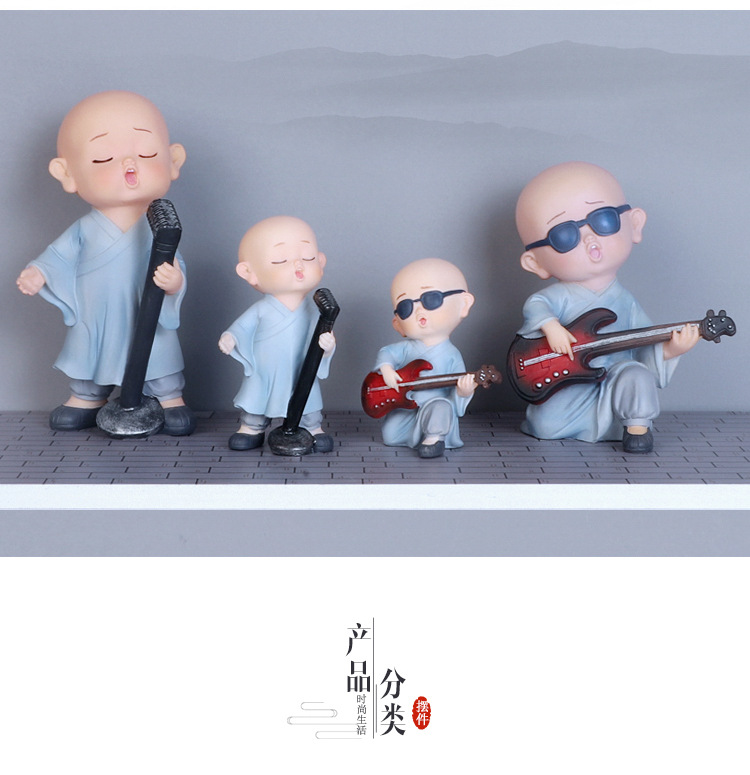 批发少林功夫小和尚摆件茶宠摆设创意禅意中式可爱客厅桌面装饰品详情3