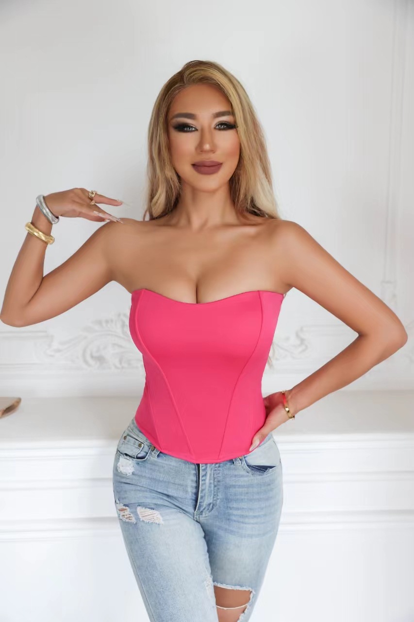 鱼骨塑身自带胸垫裹胸性感修身高腰欧美风时尚胸衣 抹胸小背心女详情14