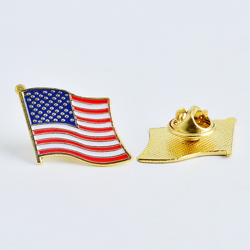 欧美时尚热销美国国旗胸章胸针金色烤漆徽章金属蝴蝶扣衣饰箱包章详情1
