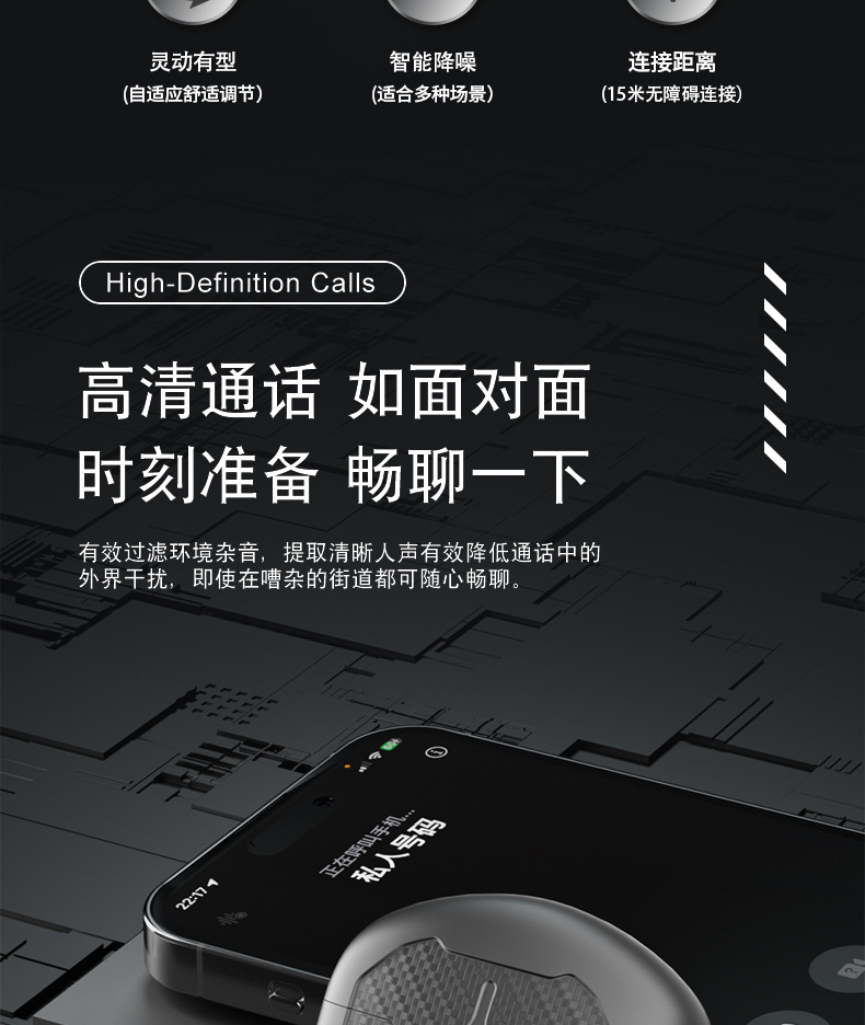 GM88 wireless Bluetooth headphones: New smart noise-cancelling, comfortable, waterproof, semi-in-ear with digital display, private mold, trendy style pic 4