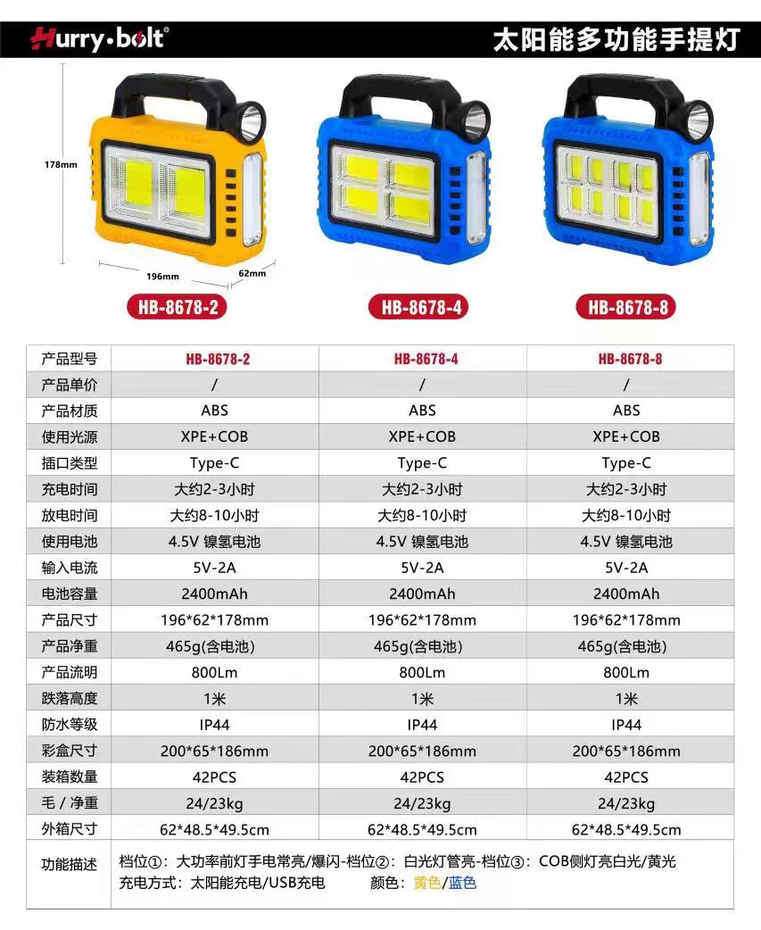 New solar-powered multi-functional portable lamp, outdoor high-intensity lighting searchlight, emergency work light, flashlight pic 6