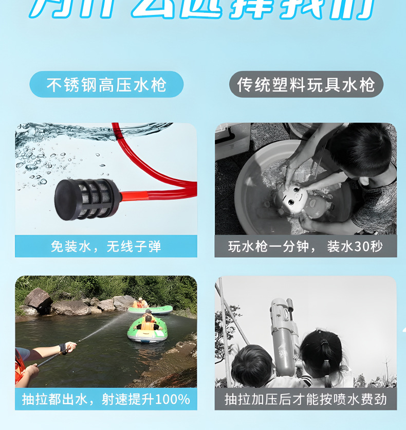 新款漂流水枪成人打水仗神器漂流远射抽拉式手柄水枪不锈钢水枪详情4