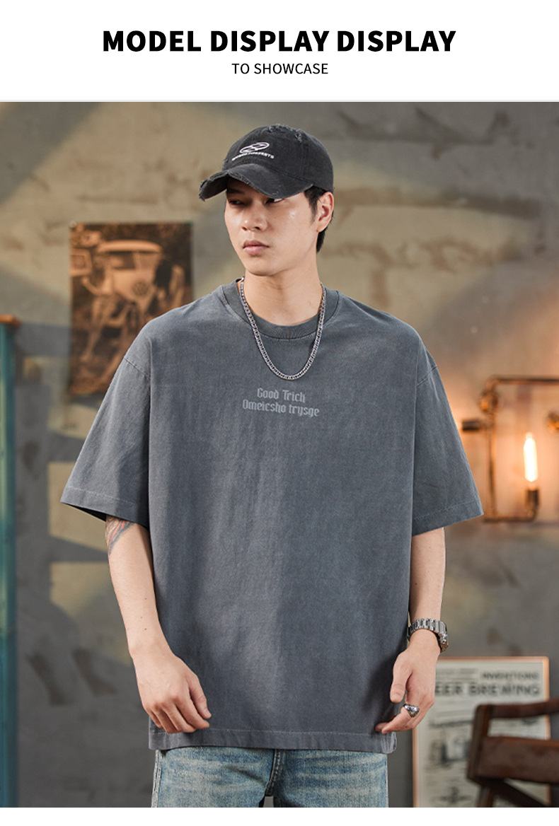 纯棉短袖t恤男士夏季2025新款潮牌复古宽松休闲圆领半袖上衣男款详情1