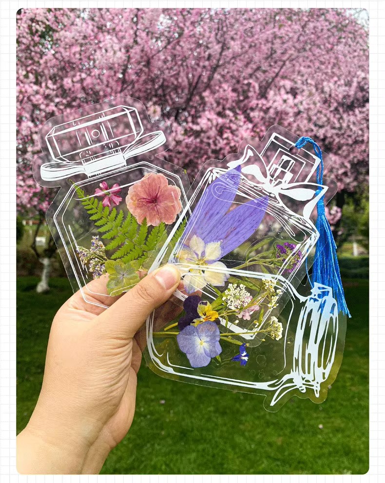 瓶子里的春天干花书签手工diy材料包透明植物秋天树叶标本塑封膜详情20