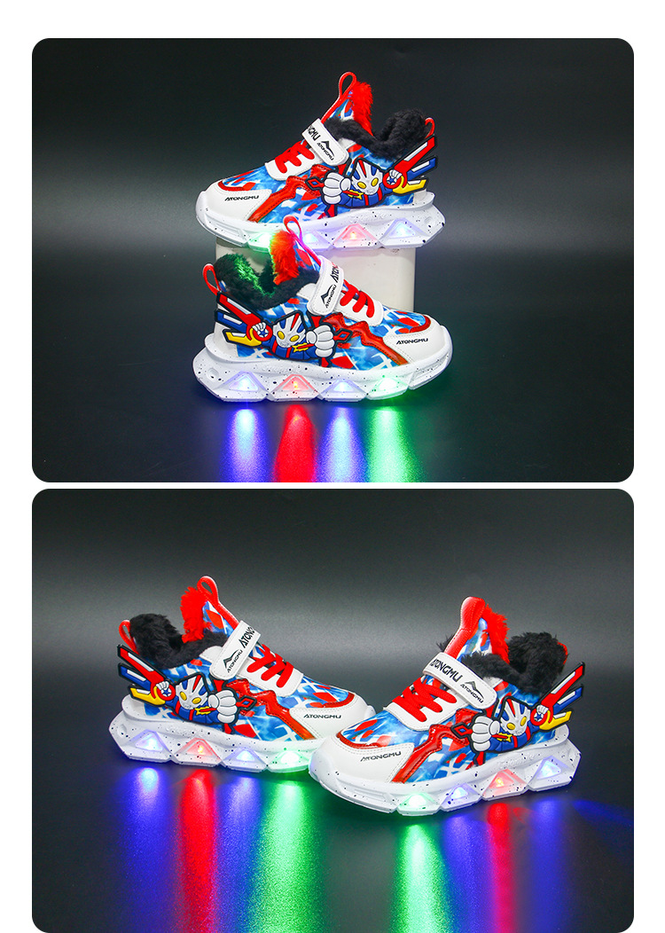 批发带灯儿童运动鞋男2025春秋新款皮面防水男童鞋中小童跑步鞋详情30