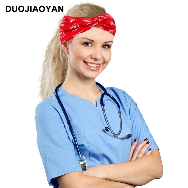 New European and American medical headband, anti-strangling button mask, headscarf, cross stretch printed wide tie headband, medical headscarf pic 12