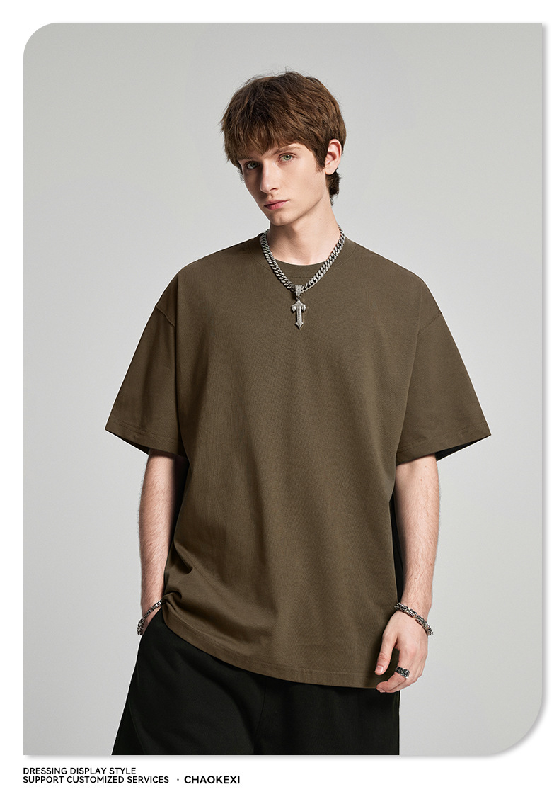 CKX2026夏季美式275g高品质潮牌纯棉t落肩纯色男潮青少年短袖T恤详情91