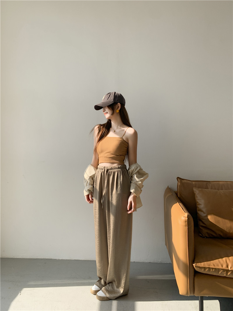 高腰松紧纵享丝滑珠光仿醋酸阔腿质感冰丝抽绳凉凉裤宽松阔腿裤女详情31