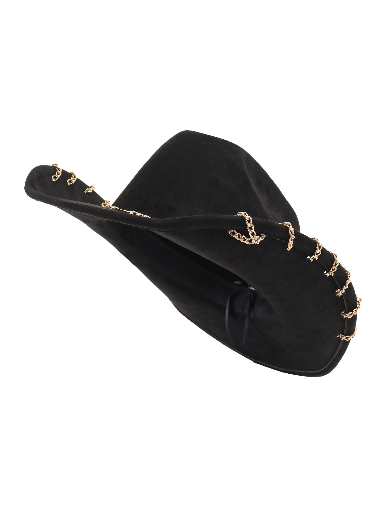 Cross-border trendy suede top hat, heavy metal chain accessory, denim wide-brimmed retro jazz hat, unisex pic 1