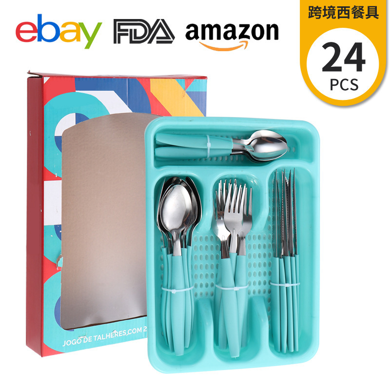 24-piece set of knives, forks and spoons for cross-border trade from Brazil, with slanted tail handles, household steak knives, dessert spoons and stainless steel tableware pic 5