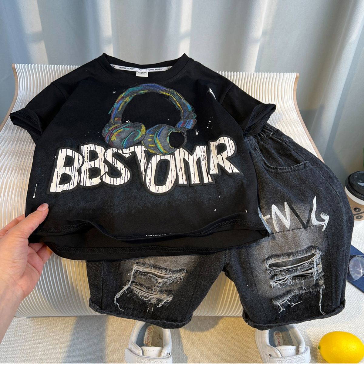 儿童套装男童夏装2025新款痞帅男孩短袖T恤两件套宝宝夏季衣服薄详情12