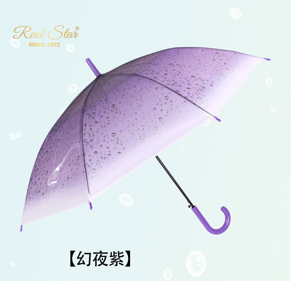 新款透明磨砂雨伞雨点图案外贸款自动开长柄塑料伞现货详情11