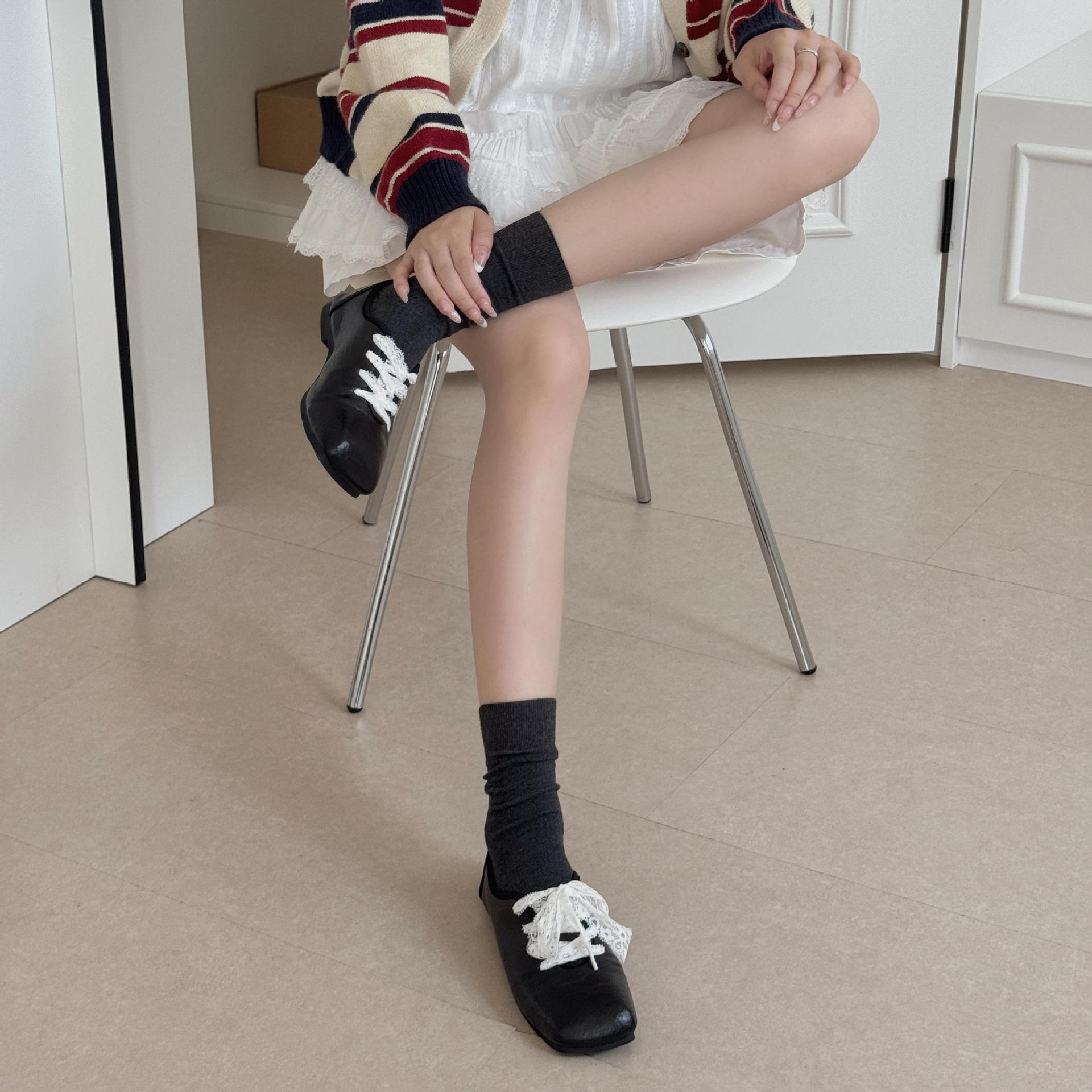 秋冬季新款袜子女无骨百搭纯棉中筒袜韩国学生ins竖抽条堆堆袜子详情17