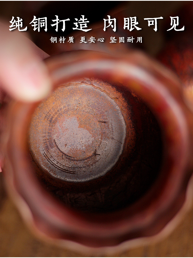 纯铜手工水盂笔洗茶洗刻花日式水盂笔洗茶渣桶加厚建水茶道零配件详情5