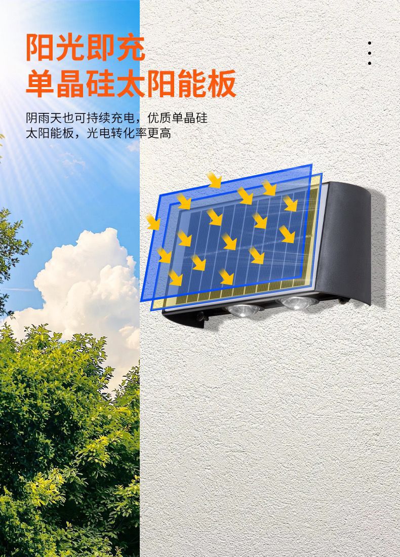 太阳能洗墙壁灯户外防水太阳能庭院灯别墅感应上下发光室外庭院灯详情14
