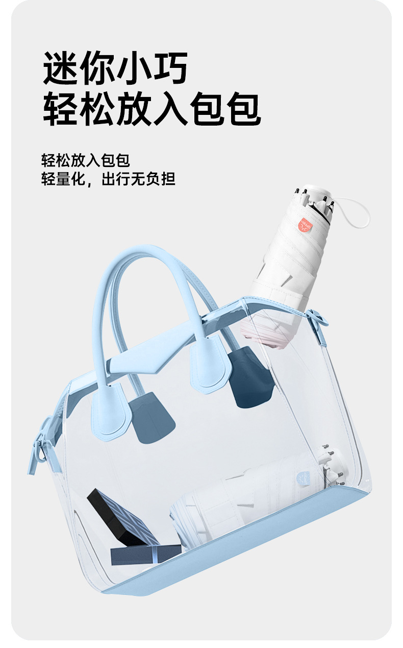 新款五折六骨手开黑胶面料遮阳伞伸缩手柄渐变色晴雨两用一件代发详情22
