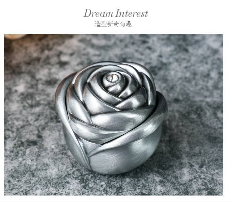 欧式金属玫瑰花苞首饰盒项链戒指盒高档结婚求爱珠宝盒精致收纳盒详情9