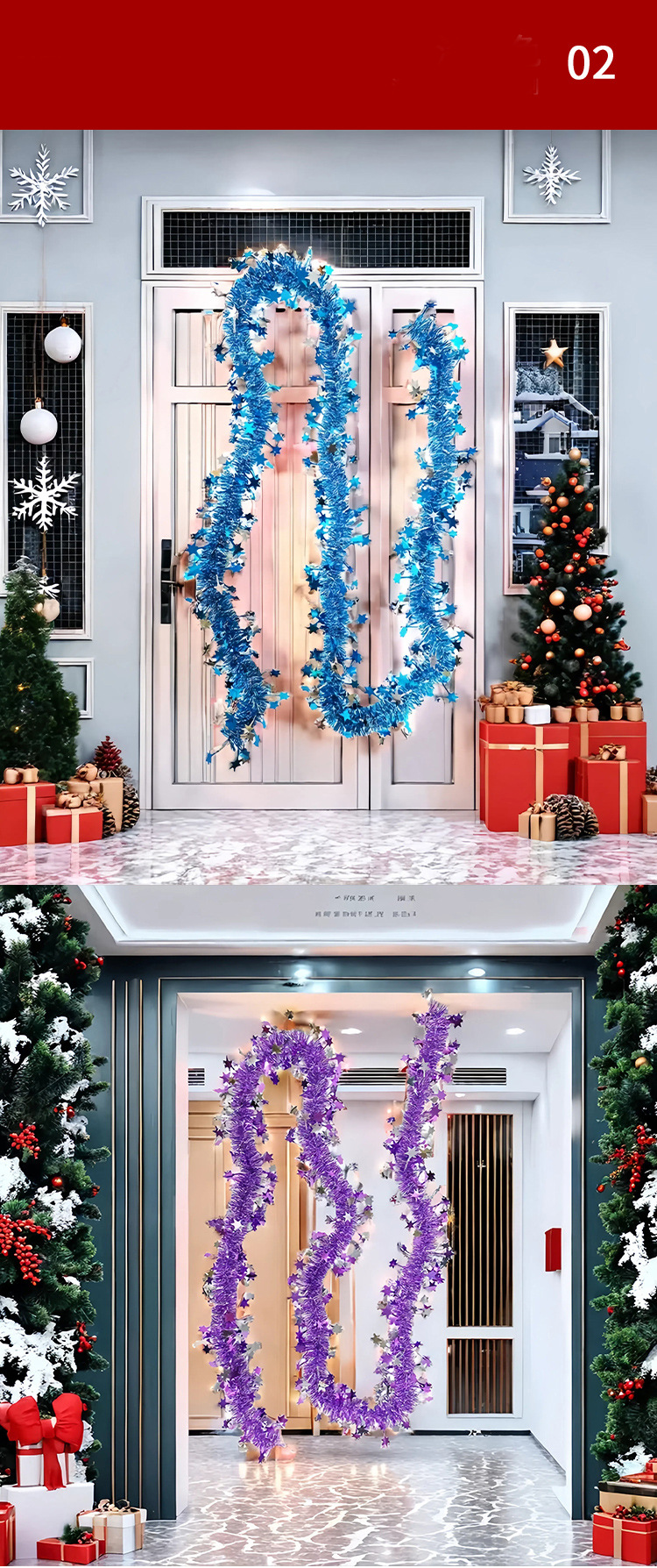 Cross-border bestseller: 2-meter encrypted 9cm star-shaped Christmas decorative wool strips, scene arrangement, colorful strip latte art pic 3