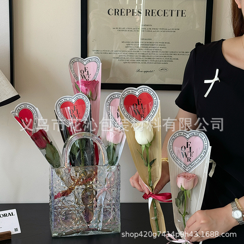 七夕克罗心牛皮单支袋花店花束包装纸玫瑰花艺鲜花包花材料详情17