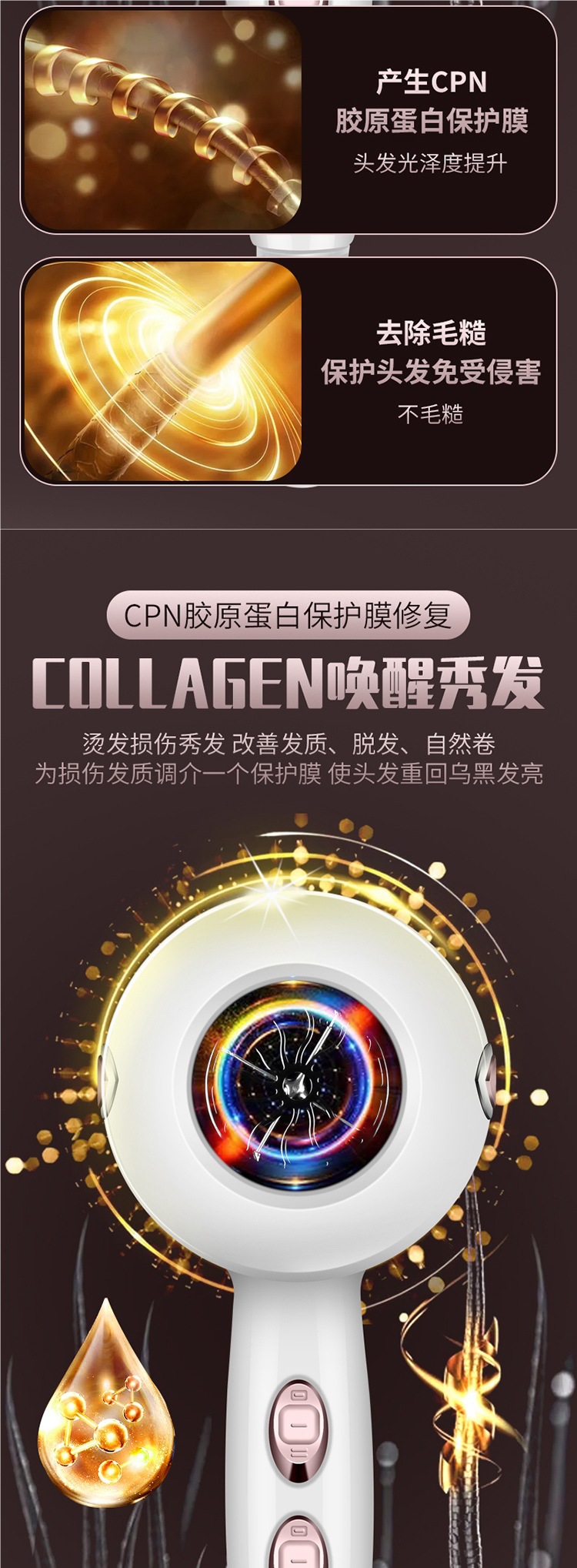 德国发型师吹风机3000发廊大功率家用强风冷热风蓝光负离子护发静详情7