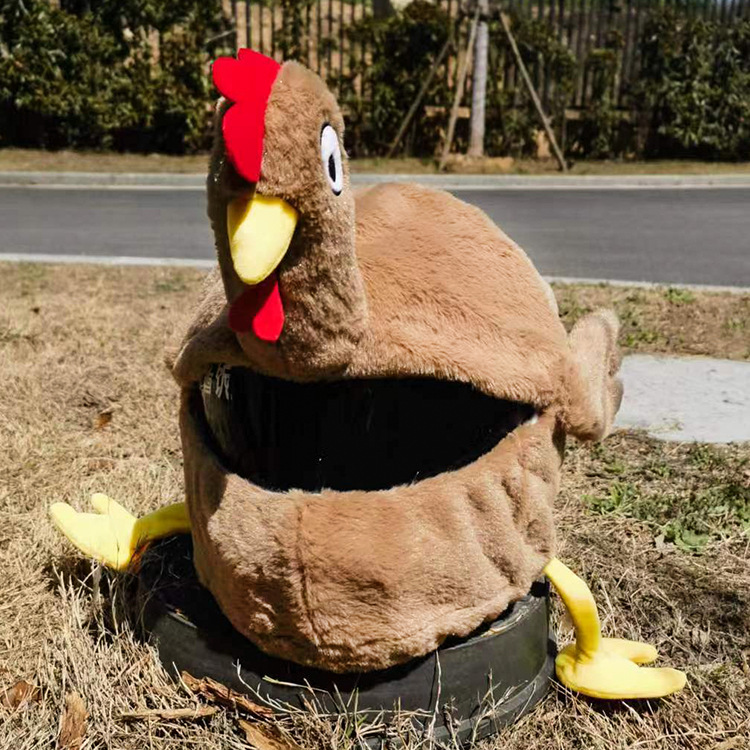 跨境机车头盔套卡通毛绒头盔帽套公鸡毛绒全盔头套个性面罩详情6