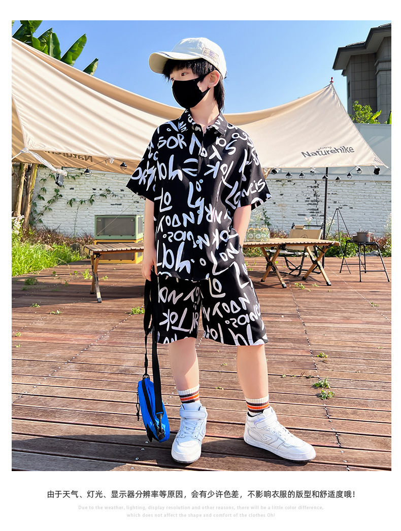 Niño vestido de verano manga corta blusa conjunto 2025 nuevo trendy grande niño dos piezas niño frito street sport pic 15