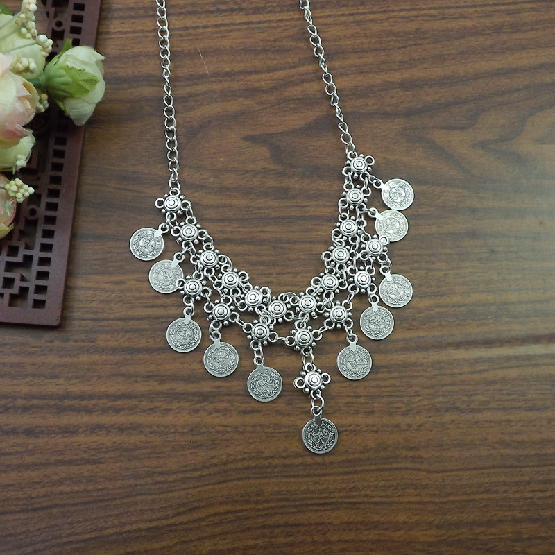 跨境民族风合金钱币流苏额头链复古苗银头饰异域风情发饰项链多用详情10