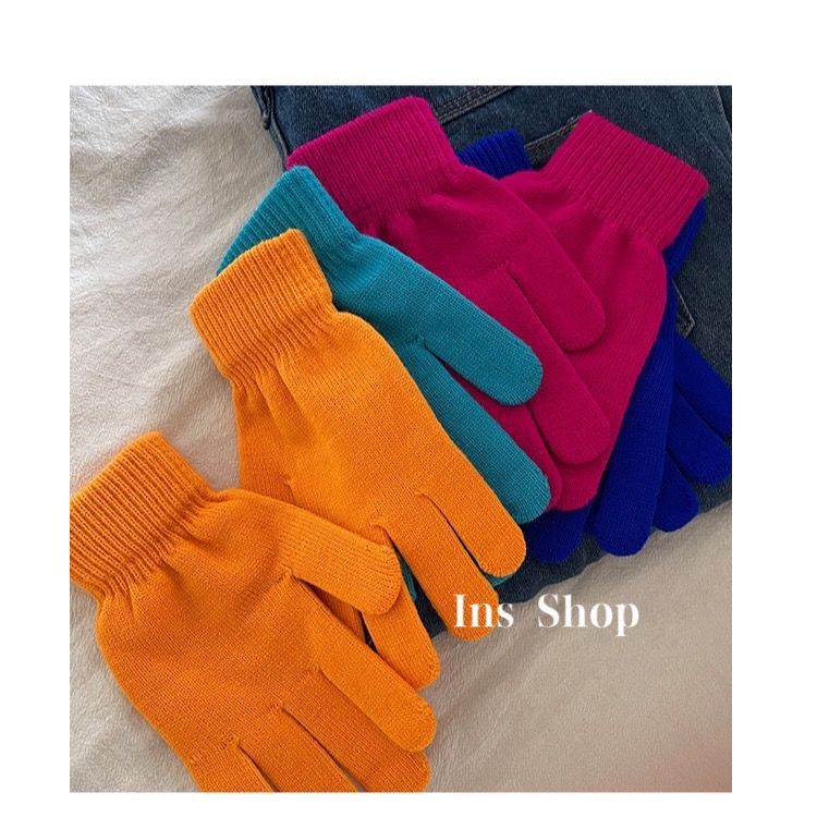 ins candy-colored gloves for warmth and cold protection in autumn and winter, solid color, versatile, student woolen knitted, couple cross-border bestsellers pic 39