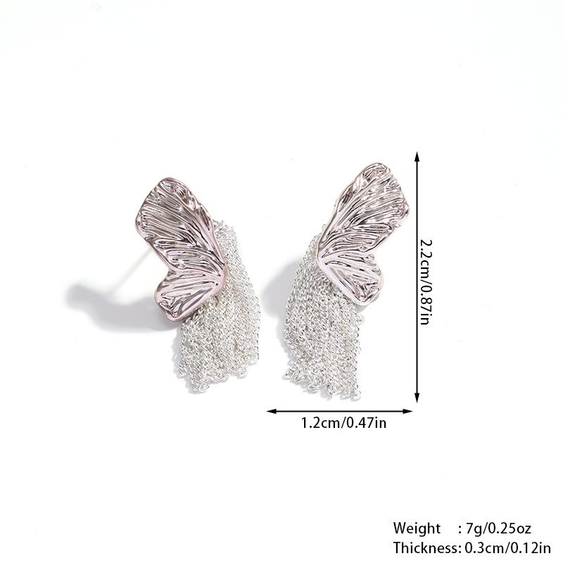 娜莎跨境黄铜复古流苏蝴蝶耳环女金银两色简约耳环S925银针养耳洞详情5