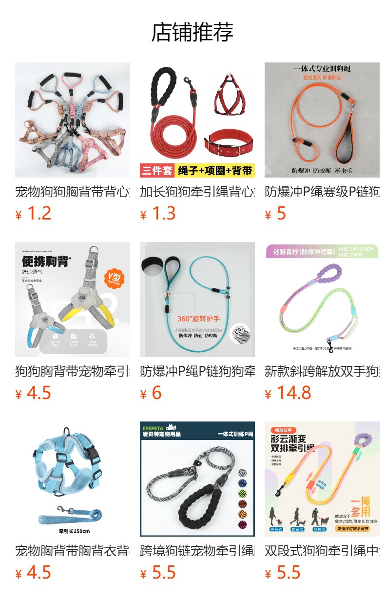 狗狗牵引绳防爆冲一体式P绳P链加粗狗绳遛狗绳狗链小中大型犬通用详情1