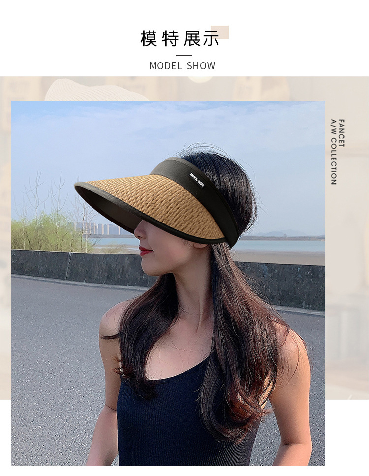 新款女士夏季可调节大沿防紫外线遮阳帽子户外运动塑料防晒空顶帽详情7