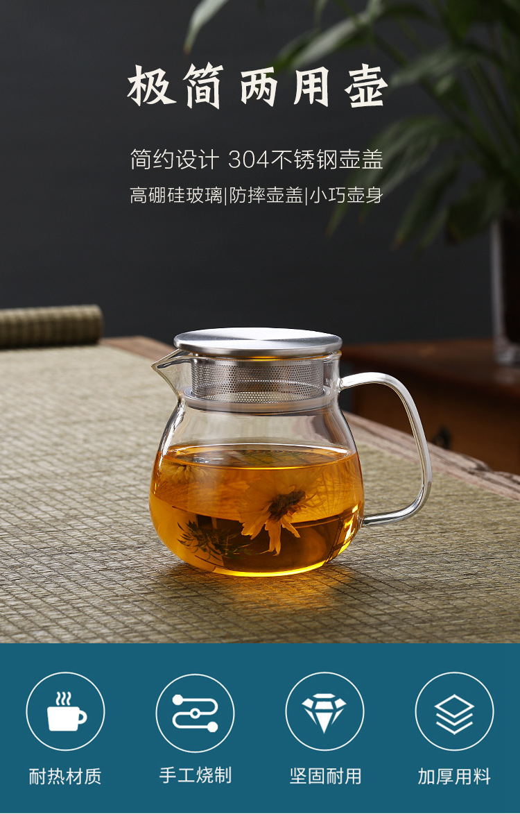 Japanese-style simple glass teapot with a filter screen, a household one-person drinking cold water kettle, and the water cup can be heated pic 1
