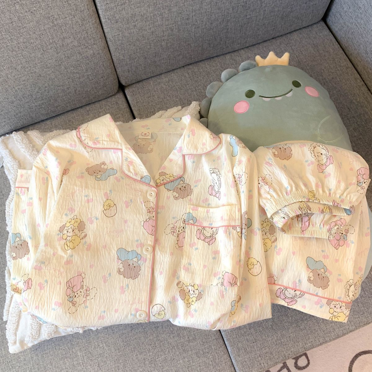 Cute cartoon mikko pajamas for girls in spring and autumn, cloud cotton long-sleeved, sweet student and Internet celebrity home wear set for summer pic 7