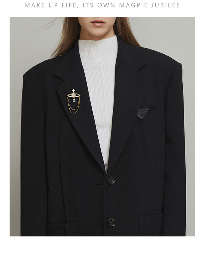 Western Queen Saturn tassel brooch, French Star pearl pin, niche and high-end style, brooch, commemorative gift decoration pic 17