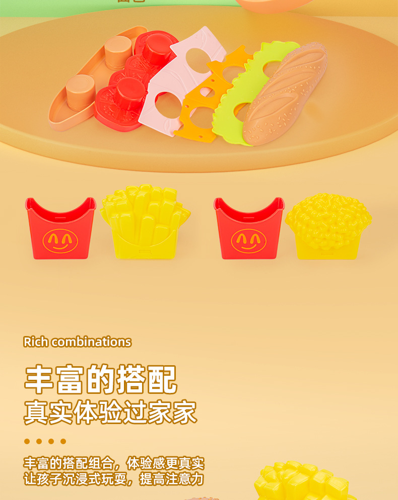 跨境儿童拆装汉堡薯条过家家玩具西餐点心学做饭套装披萨仿真食物详情14