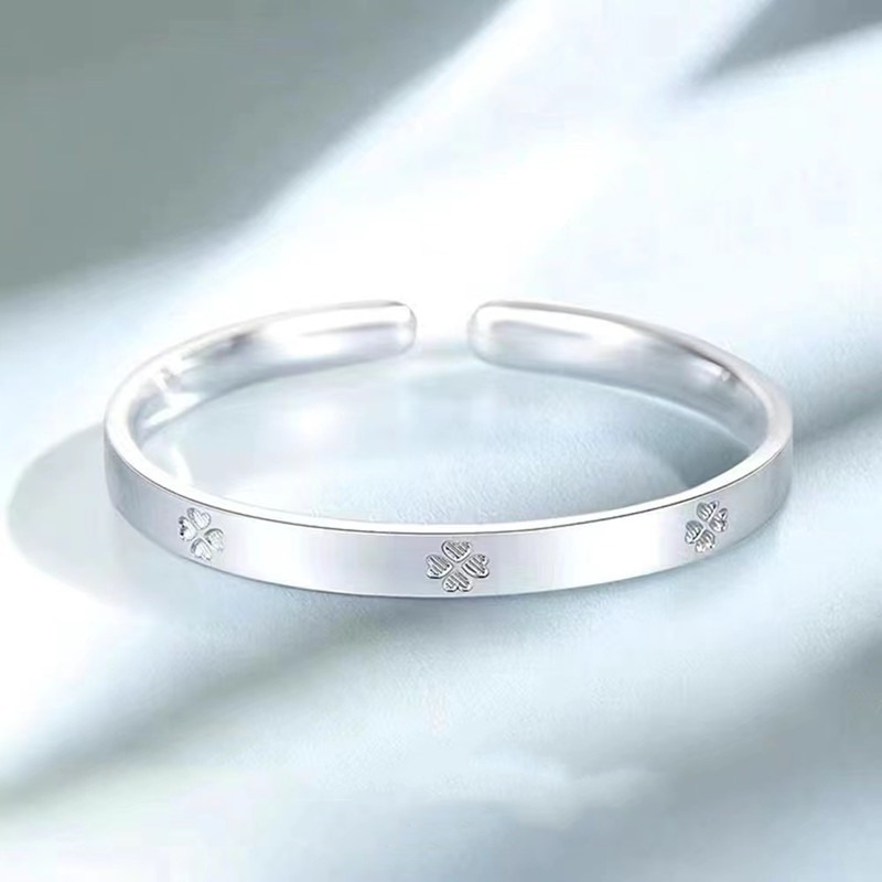 Douyin Live streaming white copper silver-plated four-leaf clover open bracelet solid adjustable bracelet, fresh and sweet pic 1
