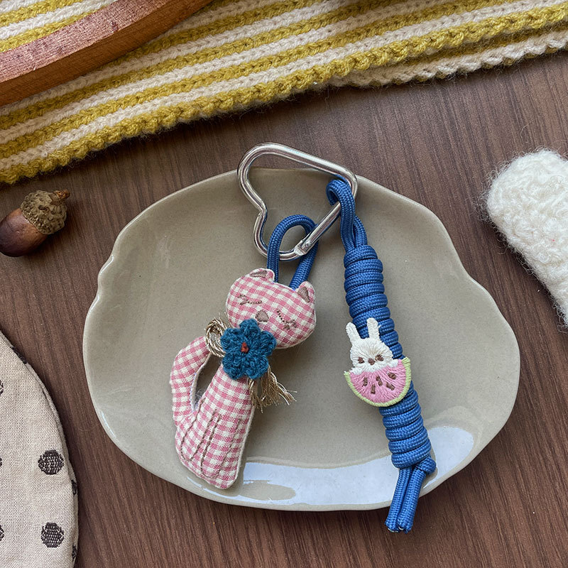 新款韩版卡通手工布艺充棉钥匙扣立体小熊儿童包包书包挂件饰品女详情9