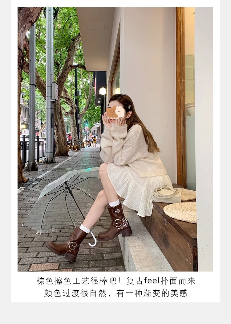 【sheii苏茵茵】梦玲同款~阿miu真皮中高筒西部牛仔靴女骑士长靴详情23