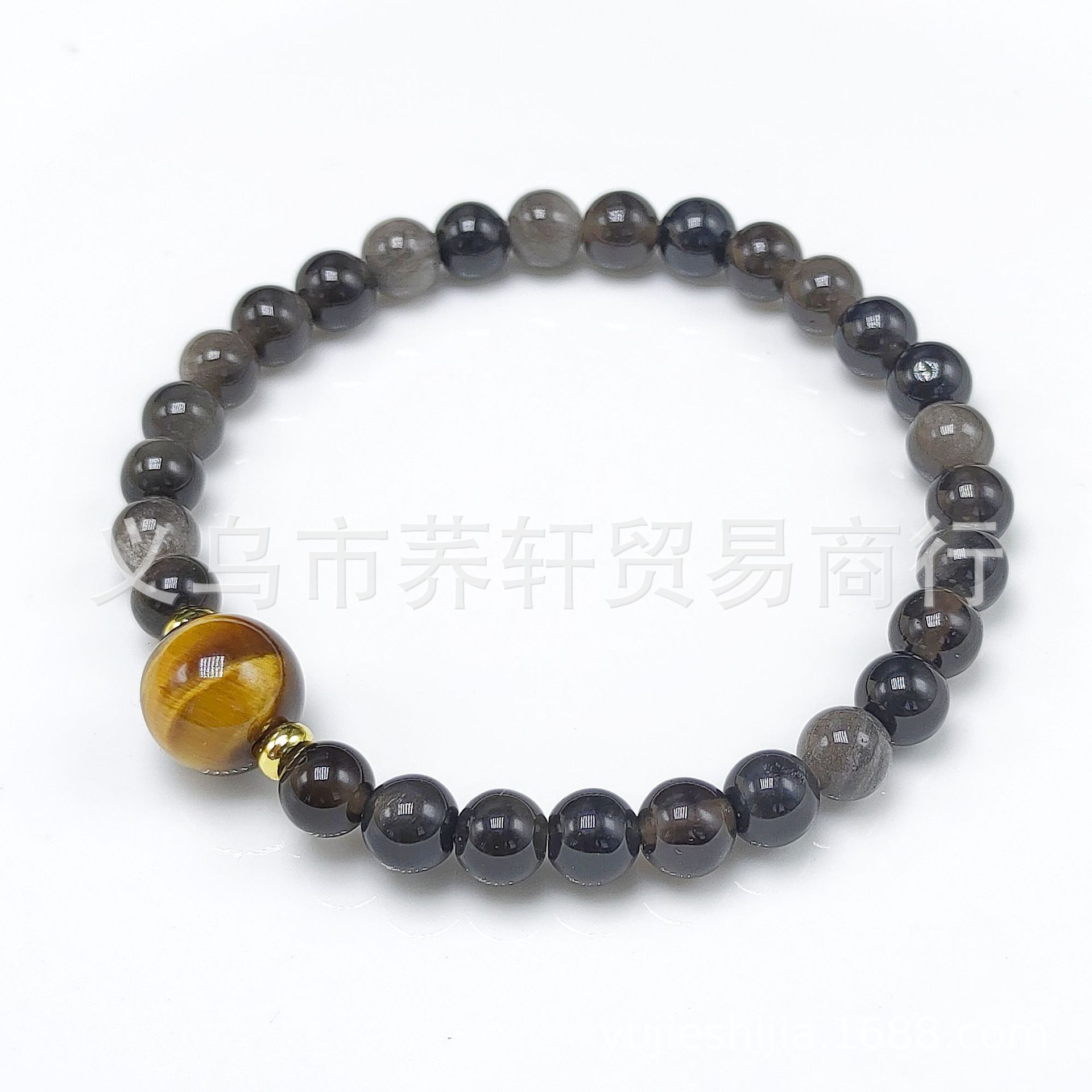 暗黑风天然银曜石手串搭虎眼石女款细黑曜石闪亮手链送女朋友手链详情6
