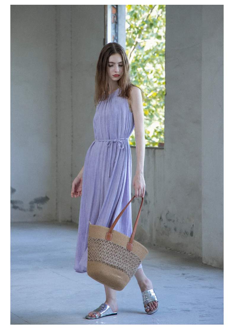 玖沐2025夏季新款亚麻无袖连衣裙女通勤宽松法式极简真口袋女装详情9