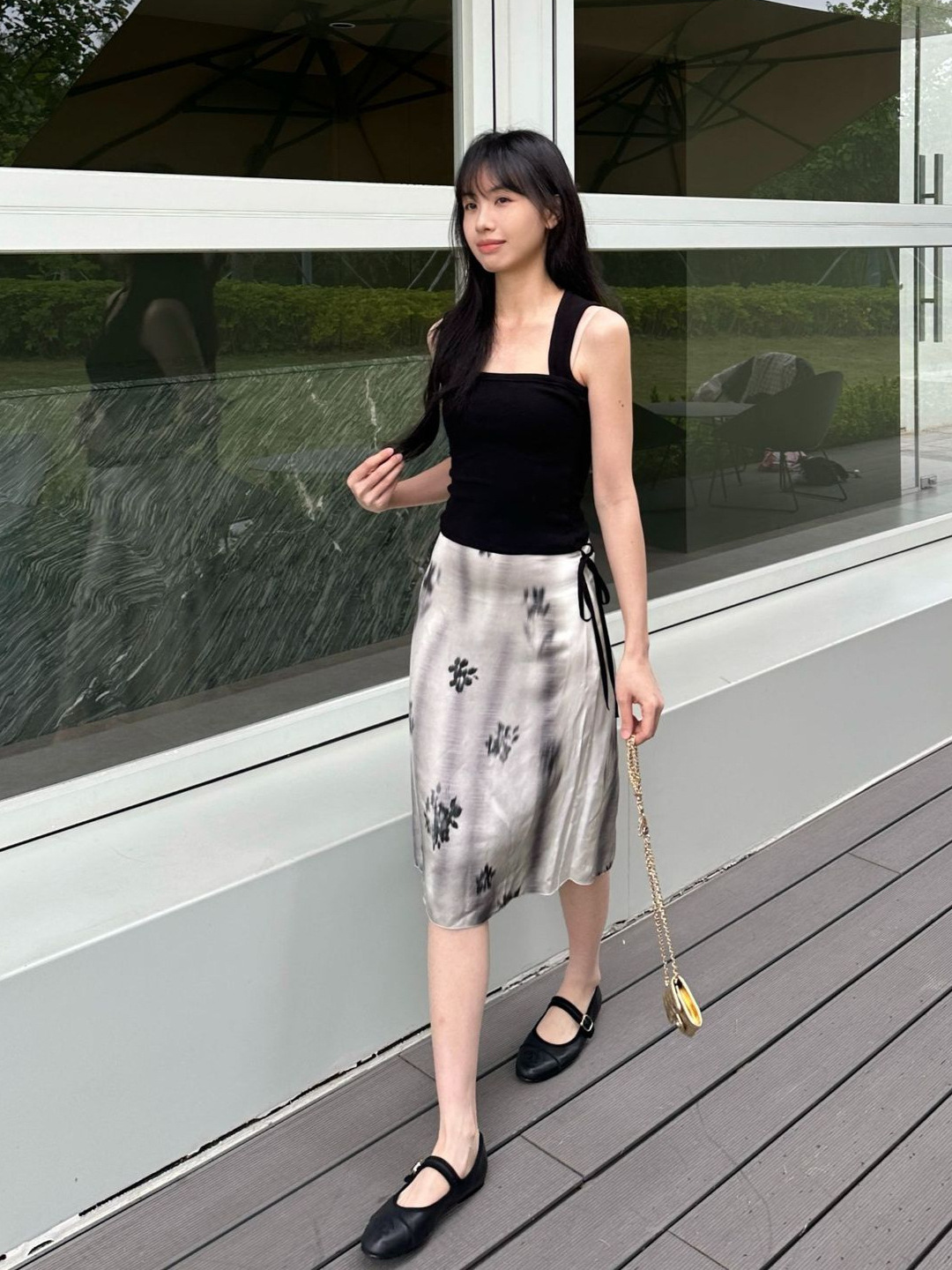 MD25女装新中式优雅晕染印花系结腰身过膝裙半身裙 05217897403详情10