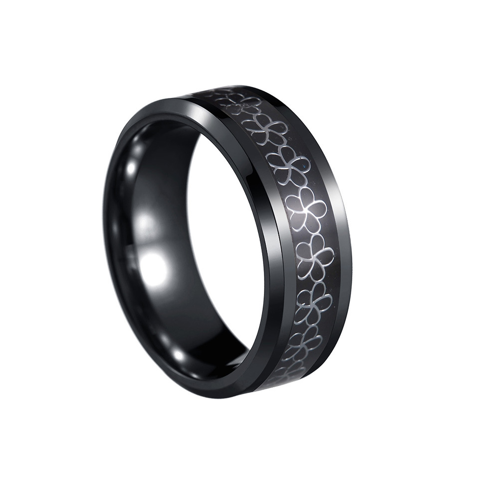 Cross-border new European and American oil drip ring small flower jewelry, flower pattern titanium steel ring 8mm bevel electroplated pic 6