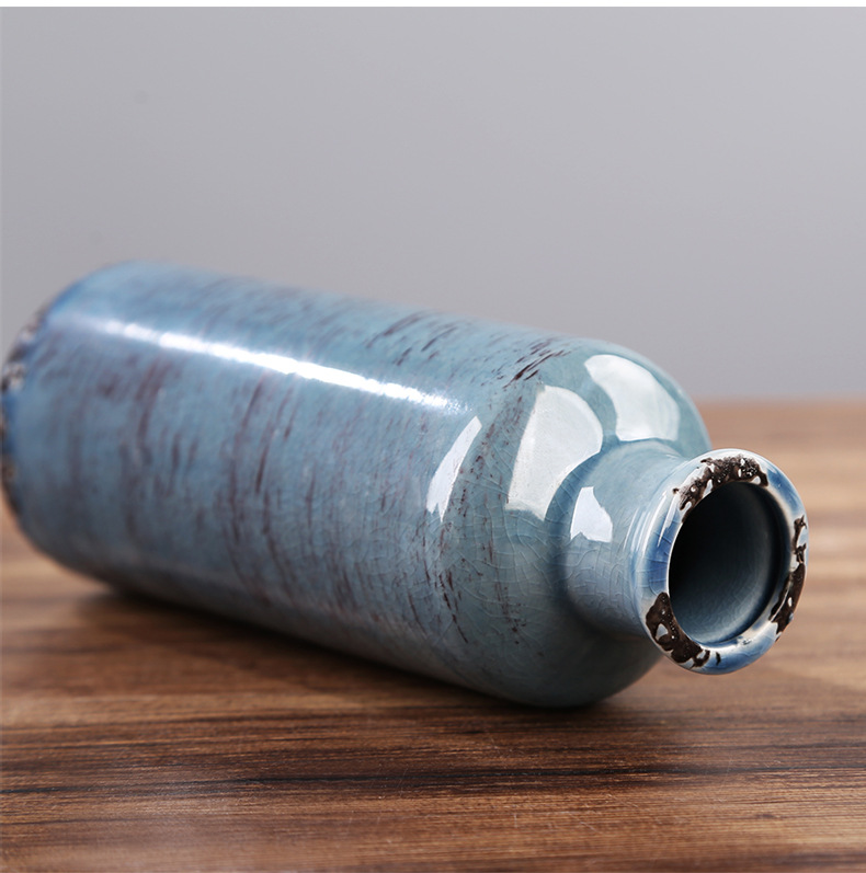 2025 Cross-border Rural Ice-Crack Ceramic Vase in Gray, Blue and Green 3-piece Set Bohemian Retro Home Decoration Farmhouse Vase pic 8