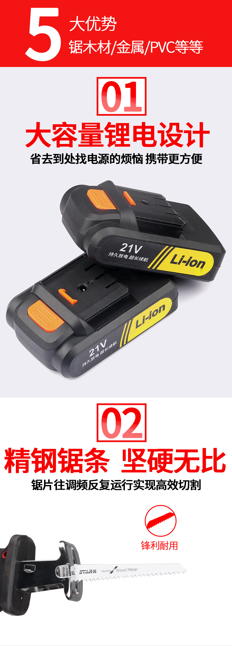 电动工具手电锯家用户外手持多功能伐木锂电往复锯电锯详情10