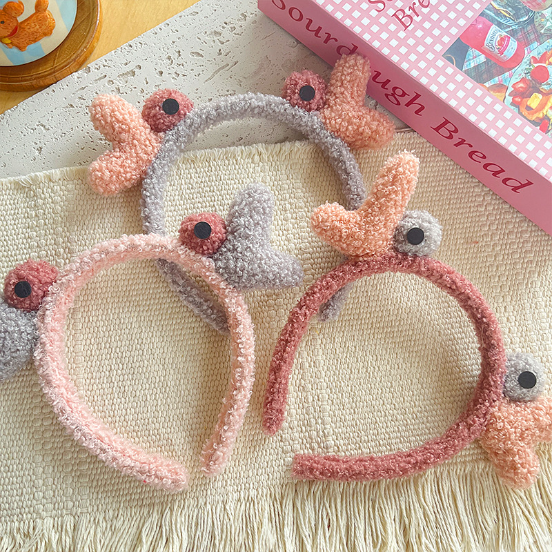 秋季新款卡通可爱毛绒眼睛爱心洗脸发箍甜美鹿角羊羔毛眼睛发带头详情2