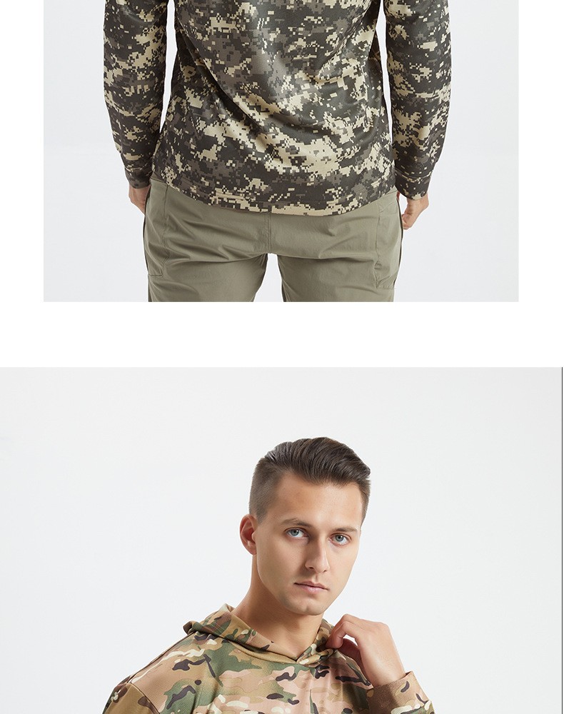 Yitu Custom long-sleeved T-shirt quick-drying hooded sun protection Outdoor sports fitness breathable tactical camouflage T-shirt for camping and fishing men pic 18