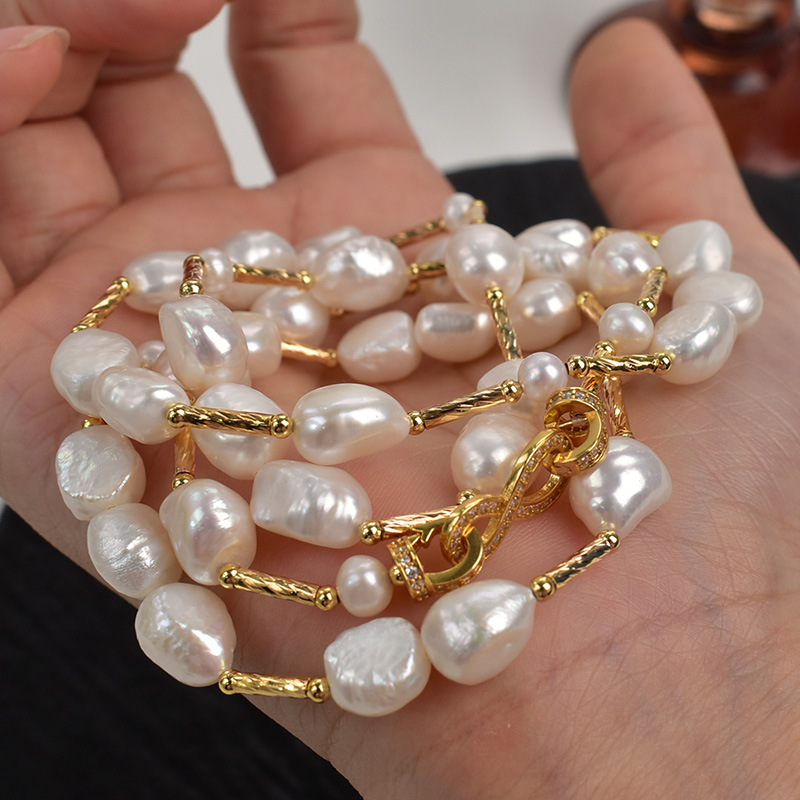 70cm autumn and winter outfit: Natural freshwater pearl sweater chain, Baroque irregular pearl necklace, long neck chain pic 10