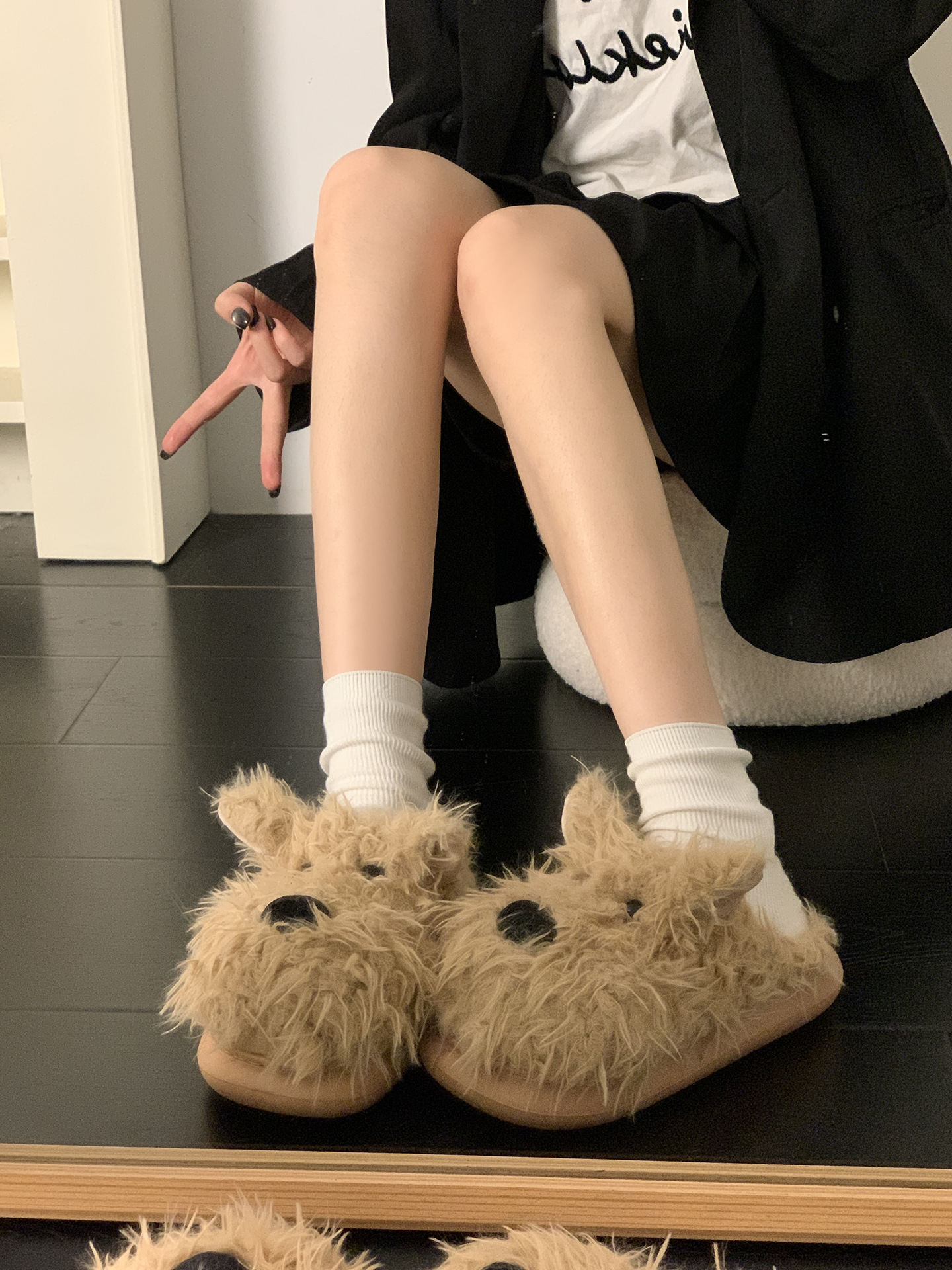 百搭潦草小狗毛毛拖鞋女外穿2025秋冬新款厚底增高保暖包头棉拖鞋详情10