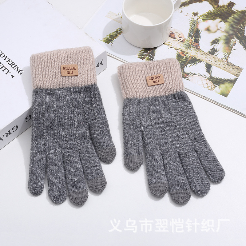 Fleece and thickened warm and cold-proof five-fingered gloves, cycling fleece touch screen, student winter windproof jacquard knitted gloves pic 7