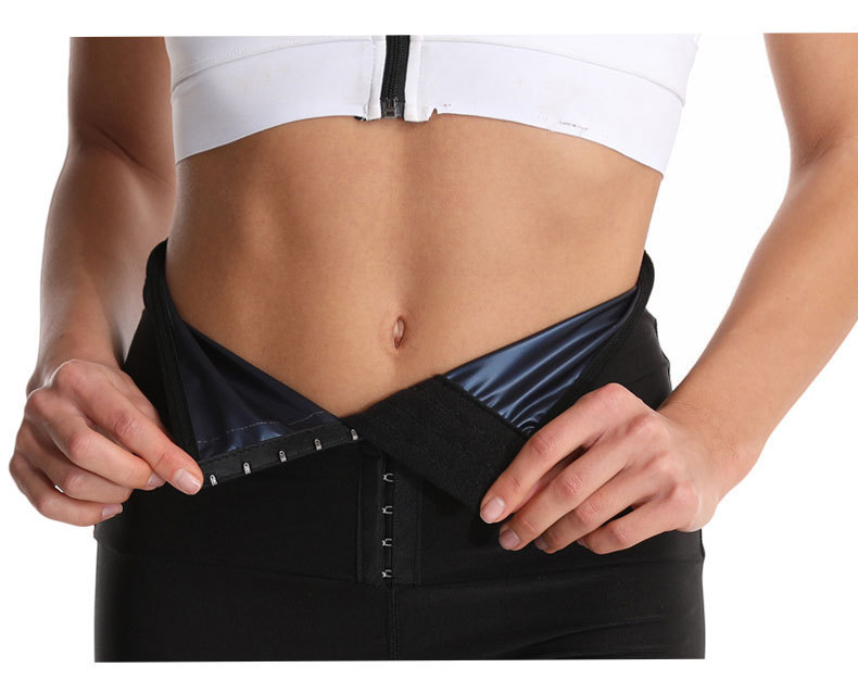 T跨境专供夏季涂层暴汗五分裤高腰排扣运动紧身裤跑步发汗运动裤详情6